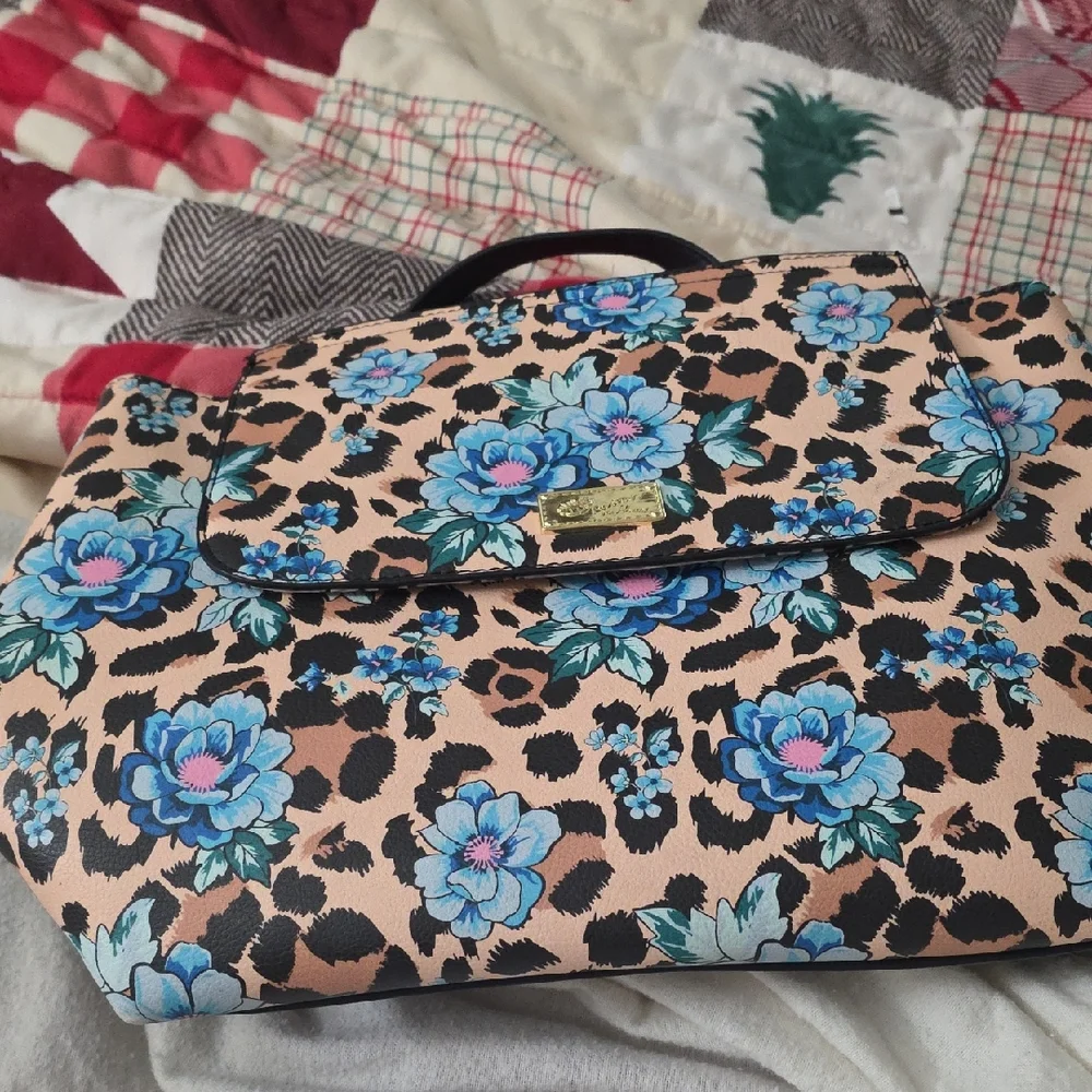 Betsey Johnson Floral Leopard Backpack - Blue and Tan GUC - Picture 1 of 16